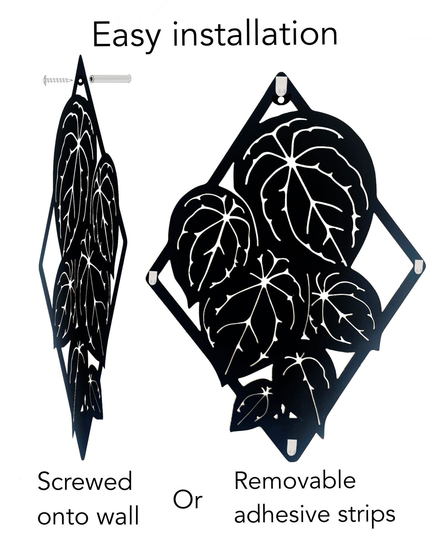 anthurium three piece steel metal black wall art silhouette shadow line art design planty gift decor farmhouse greenhouse houseplant jungle iron ivy