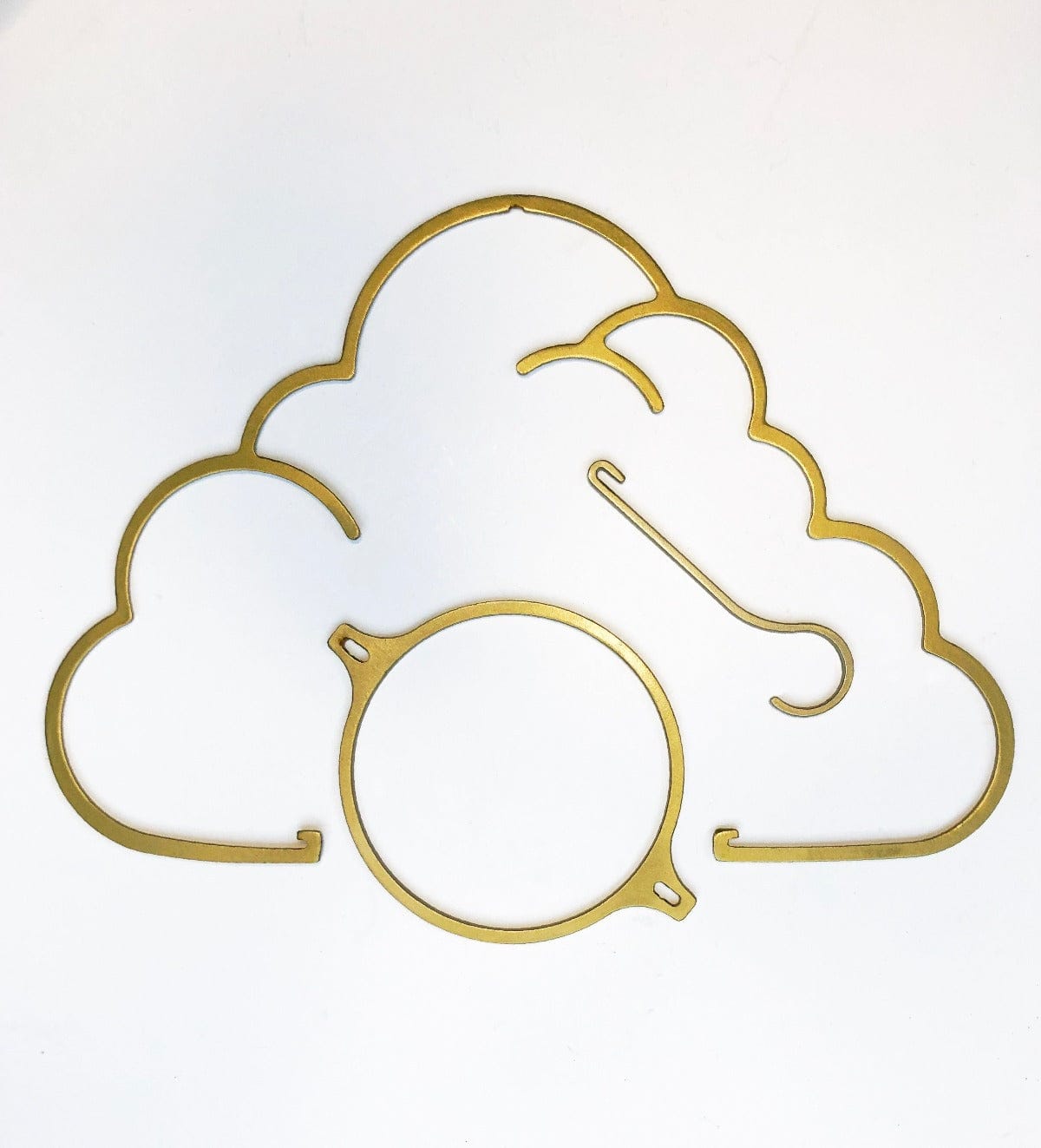 Gold cloud shaped plant hanger deconstructed a pot ring to hold plant pots and a plant hook