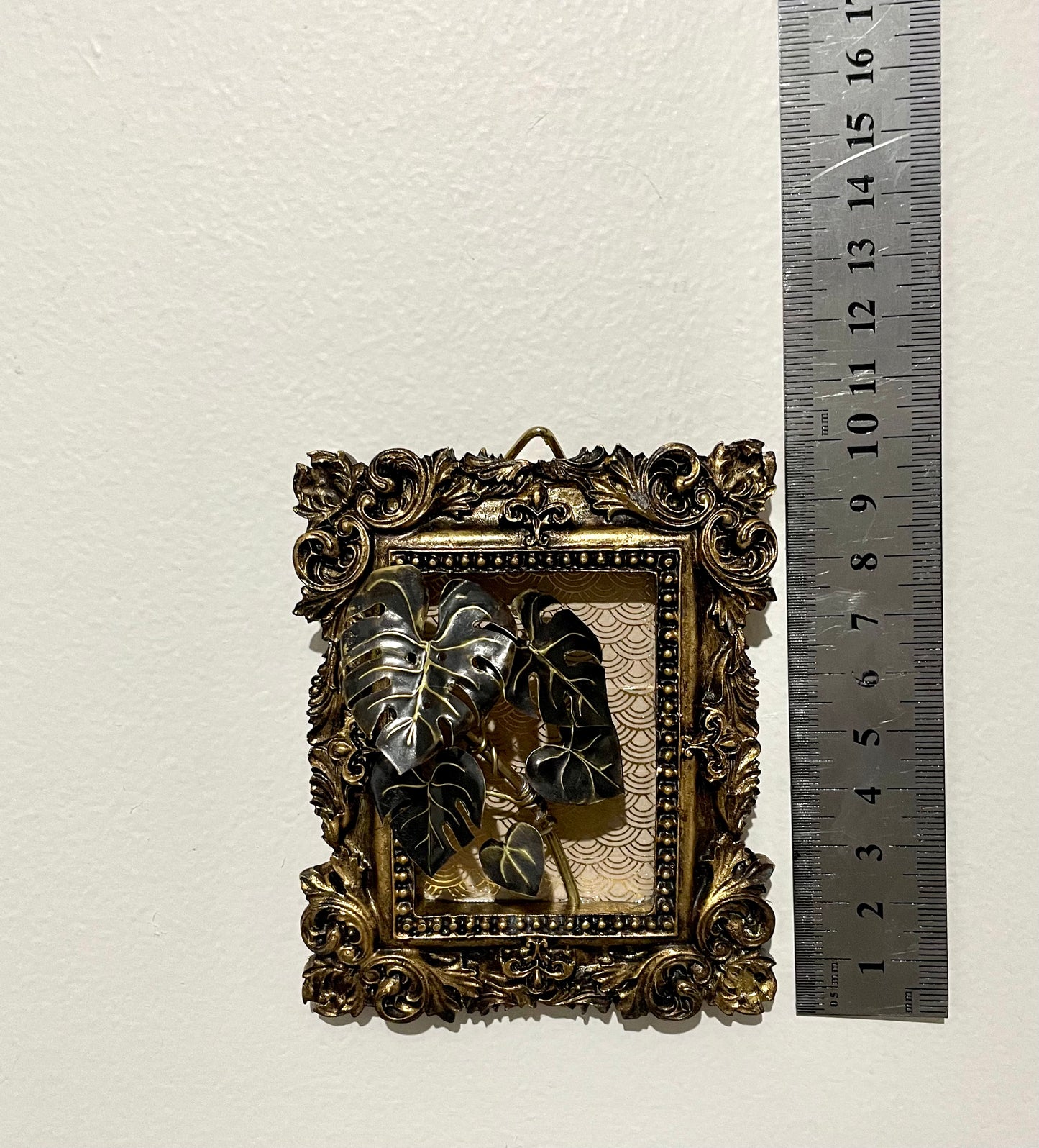 Miniature Brass Monstera deliciosa Framed